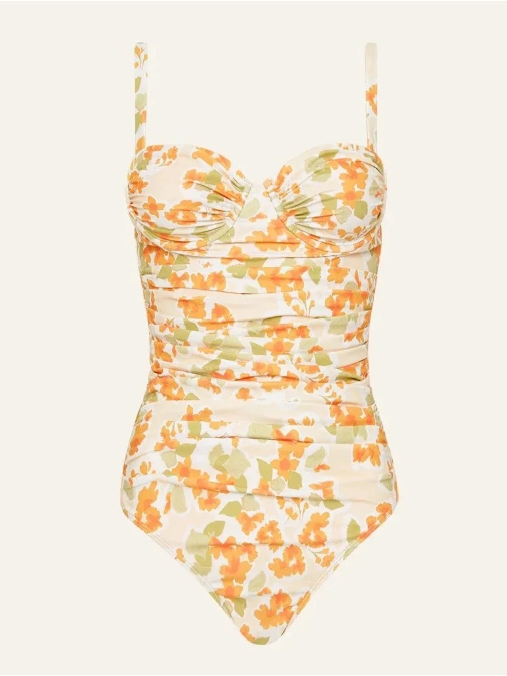 NWT Peony Swimwear Lilium Ruched Underwire One Piece in Yellow Orange Floral - Picture 4 of 8